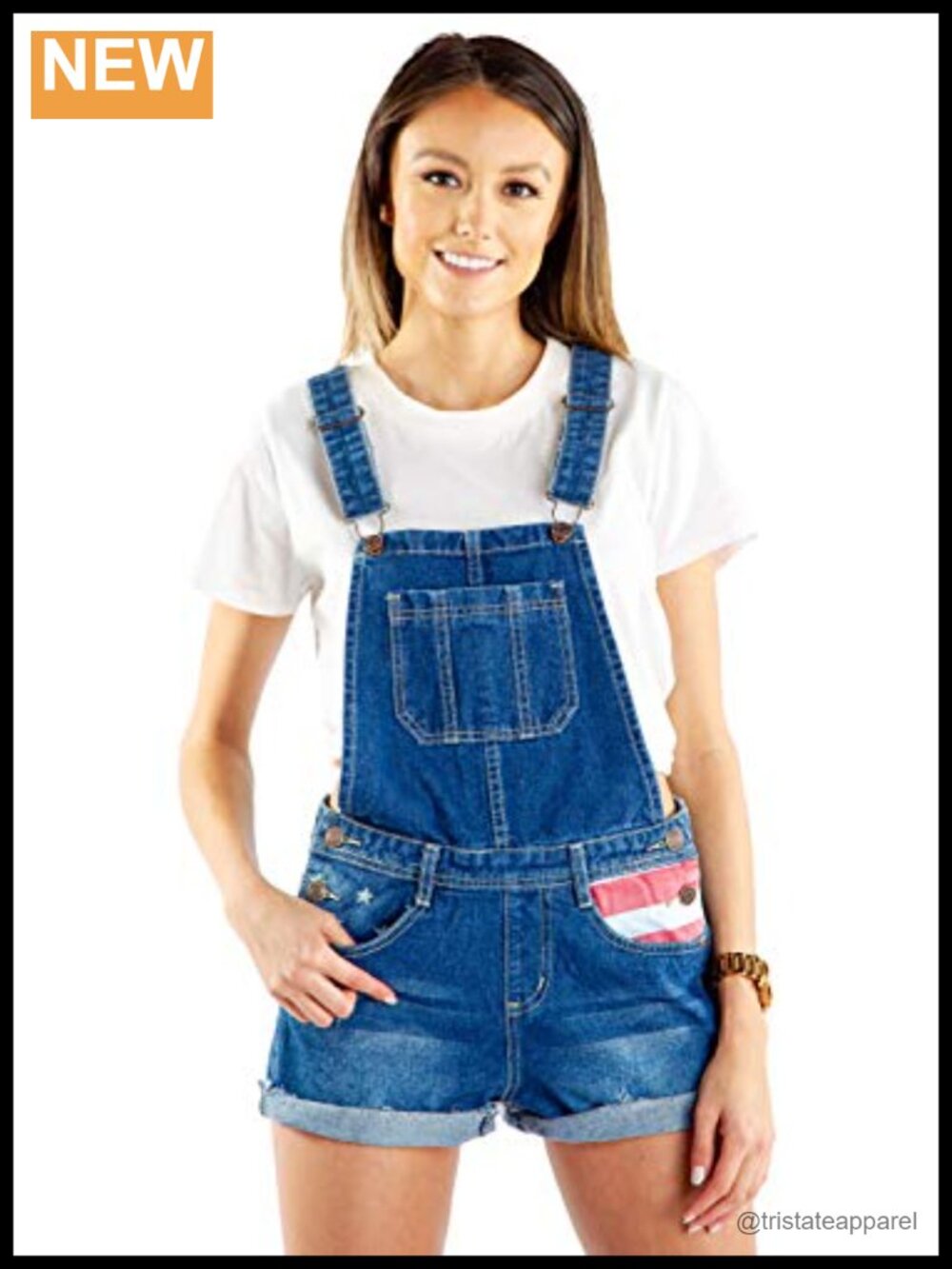 Tipsy Elves Denim Overalls Shorts American Flag Women's Medium